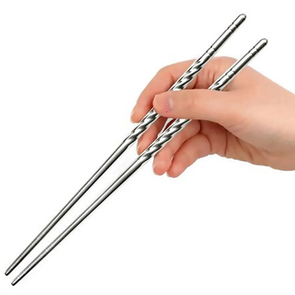 

2 Pieces Stainless Steel Chopsticks Anti-skip Thread Food Stick Non-slip Home Kitchen Dinner Reusable Chopstick