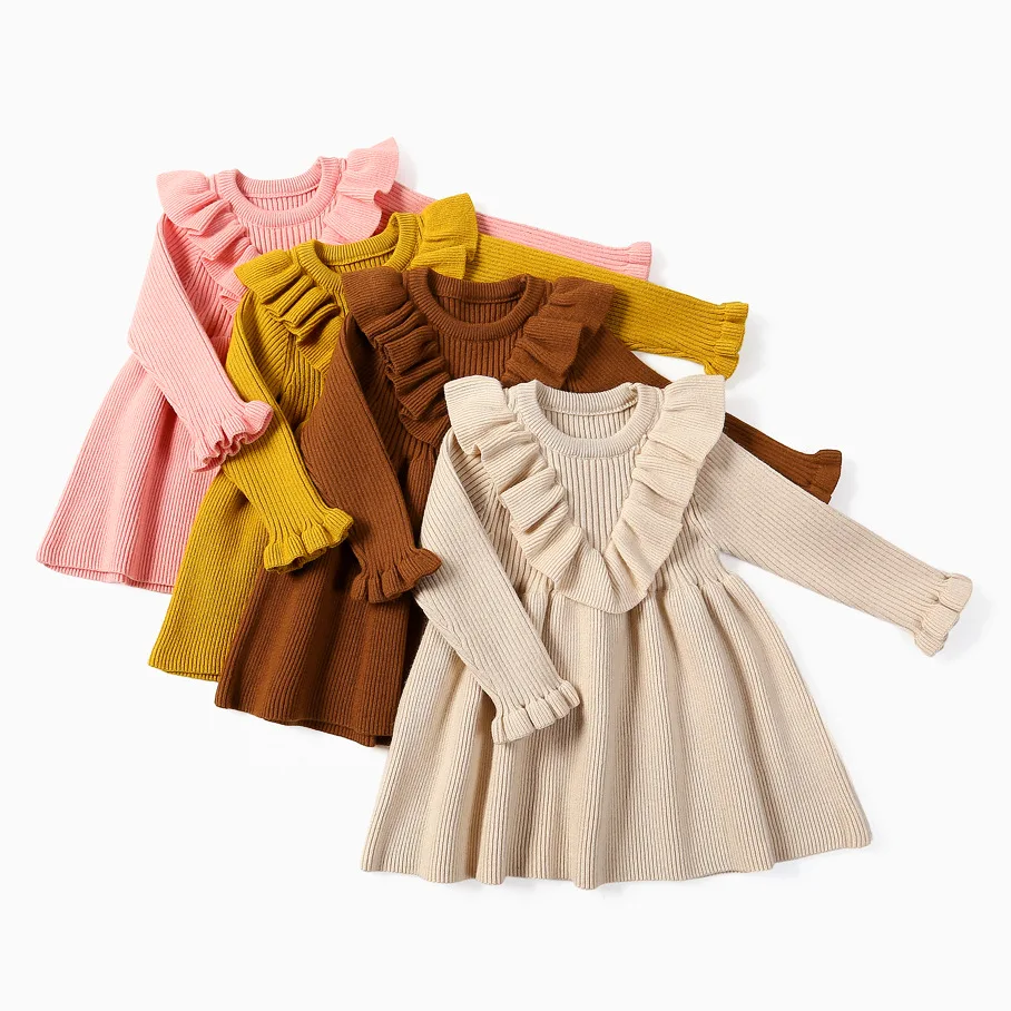 Baby Girl Dresses Autumn Clothes Winter Ribbed Girls Wool Knitted Sweater Dress Toddler Princess Sweaters | Детская одежда и обувь