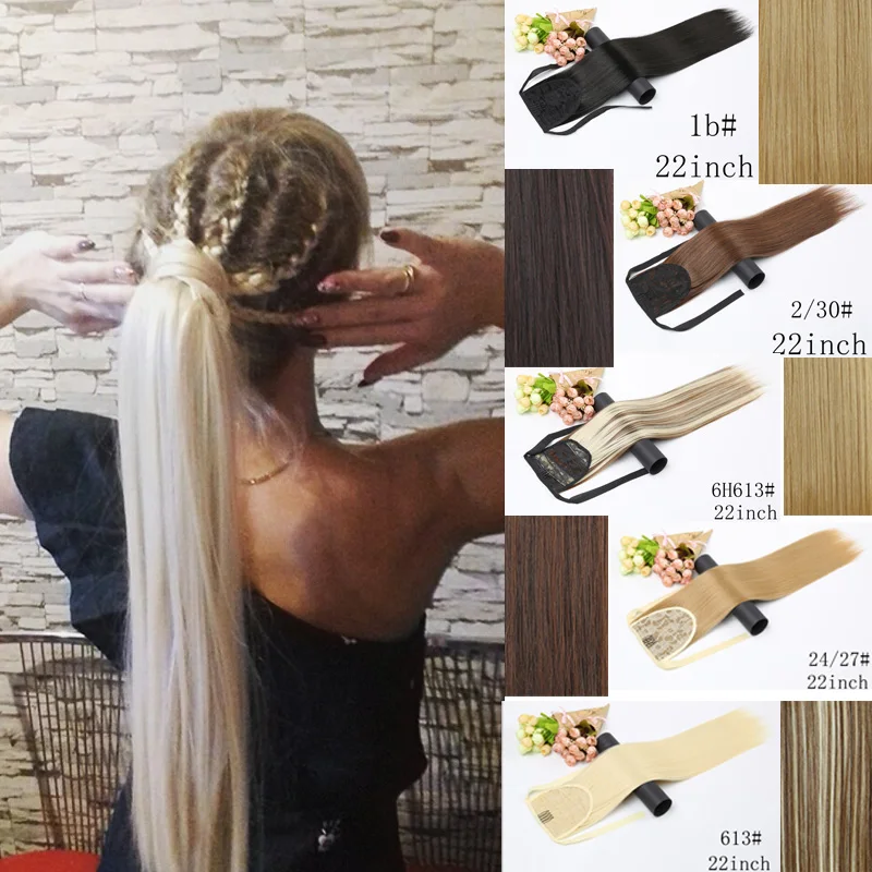 Длинные прямые накладные волосы на заколках для женщин шнурок синтетический