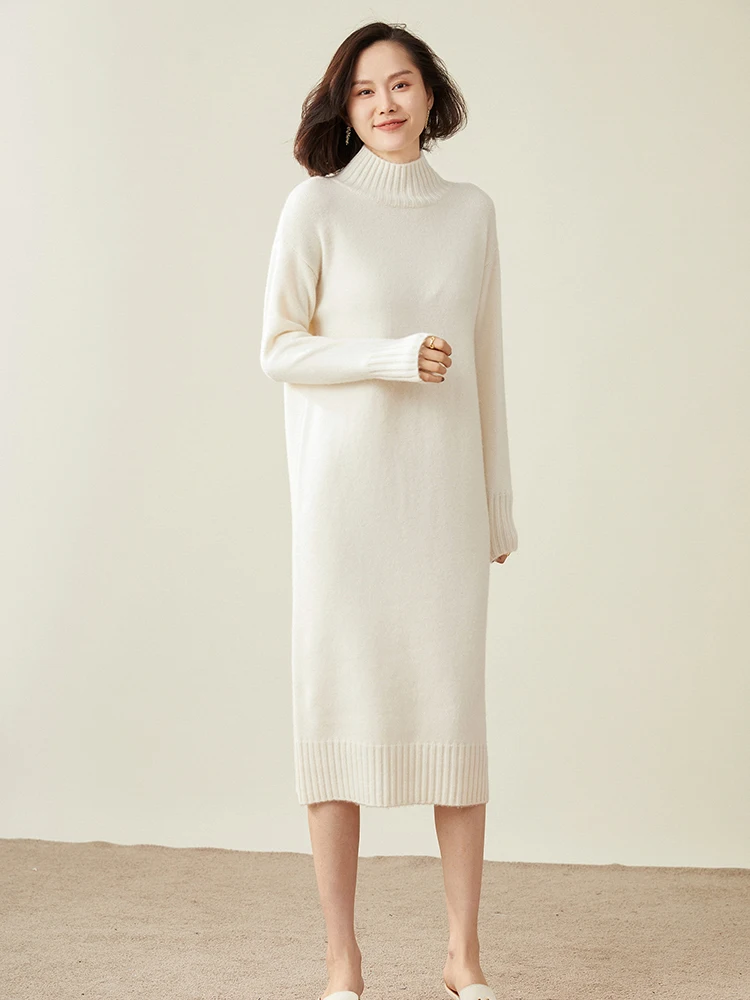 Женское кашемировое платье плотное трикотажное зима 100% пуловеры с круглым