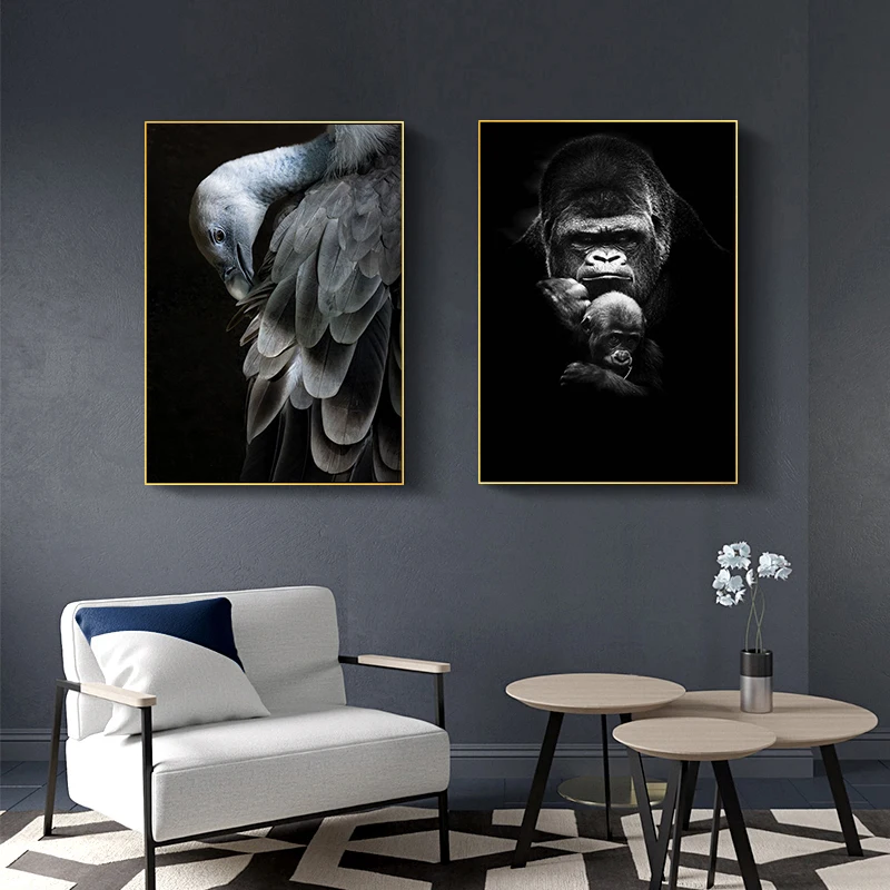 

Posters And Prints Black And White African Animals Canvas Painting Orangutan Big Bird Home Decoration Frameless Wall Art Picture