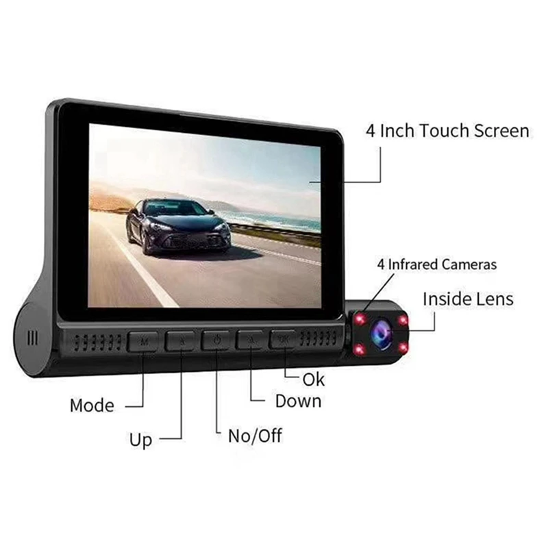 Автомобильный видеорегистратор с 3 объективами 4 0 дюйма Sn Full HD 1080P после