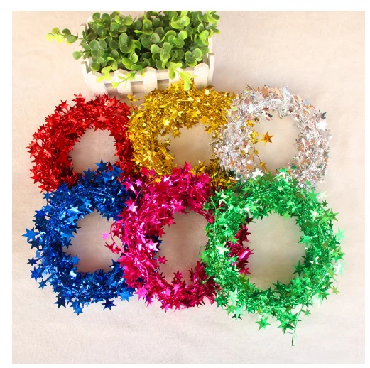 Рождественская елка украшение 7 5 м золотые серебряные звезды проволока мишура