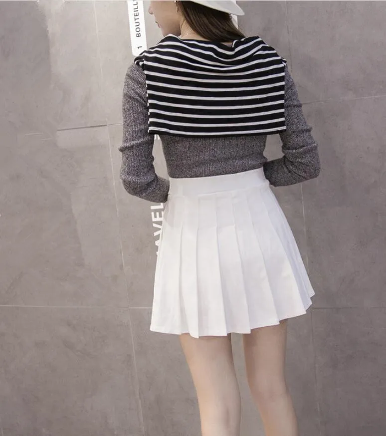 

Women high waist pleated skirt Sweet Cute Girls Dance Mini Skirt Cosplay black white skirt Fashion Female Mini Skirts Short