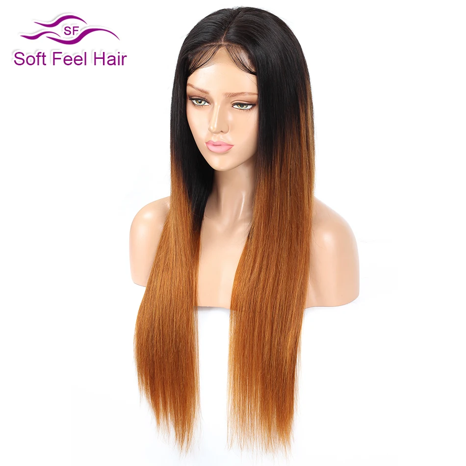 Soft Feel Hair 4x4 Омбре Кружева Закрытие человеческих волос парики предварительно сорвал Омбре бразильский прямой парик для черных женщин T1B/30 парик Remy