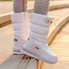 Белые женские ботинки, зимняя обувь, теплые плюшевые ботинки до середины икры, водонепроницаемые резиновые Нескользящие зимние ботинки на платформе, женские ботинки, 42