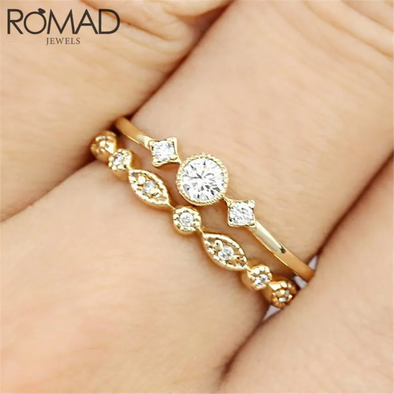 ROMAD изящное простое кольцо с кристаллами золотого цвета геометрические круглые