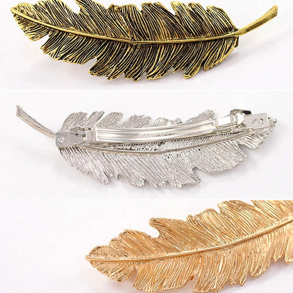 Металлический лист перо заколки для волос девочек винтажная шпилька принцессы