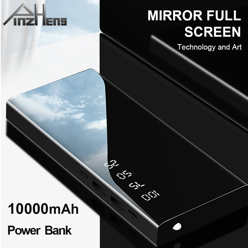PINZHENG Power Bank 10000 мАч LED портативное зарядное устройство Быстрая зарядка Внешнее для