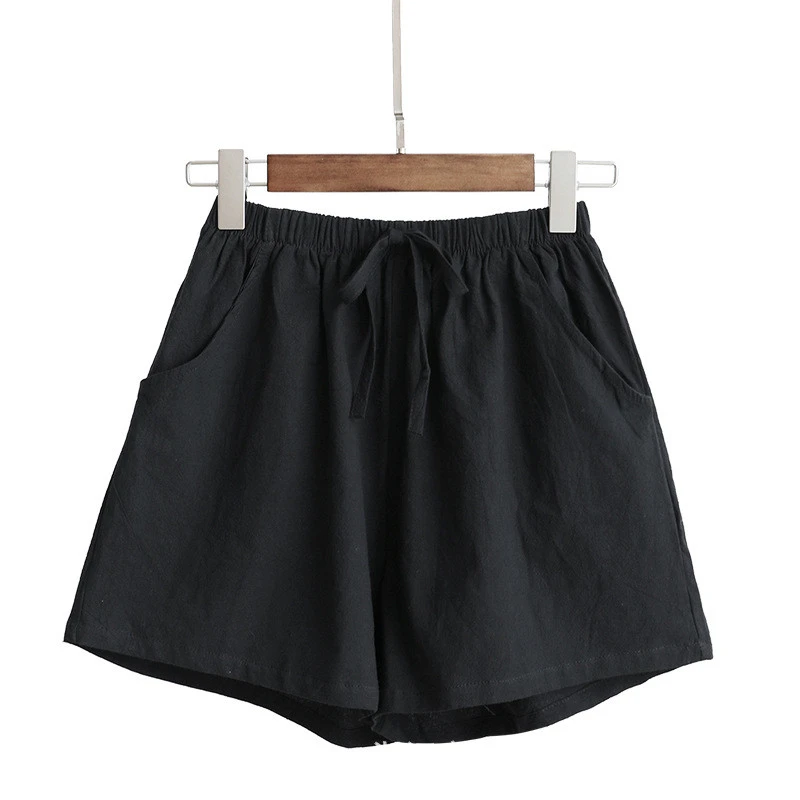 

Summer Shorts Women Cotton Linen Shorts Feminino Elastic Waist Home Loose Casual Shorts Plus Size With Pocket