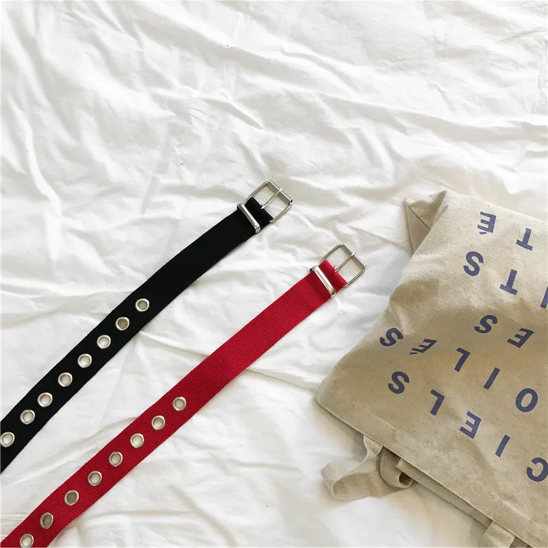

Long Personality Harajuku Casual Ring Black Metal Belt Students Jean Canvas Waist Belts Tide Silver Pin Buckle