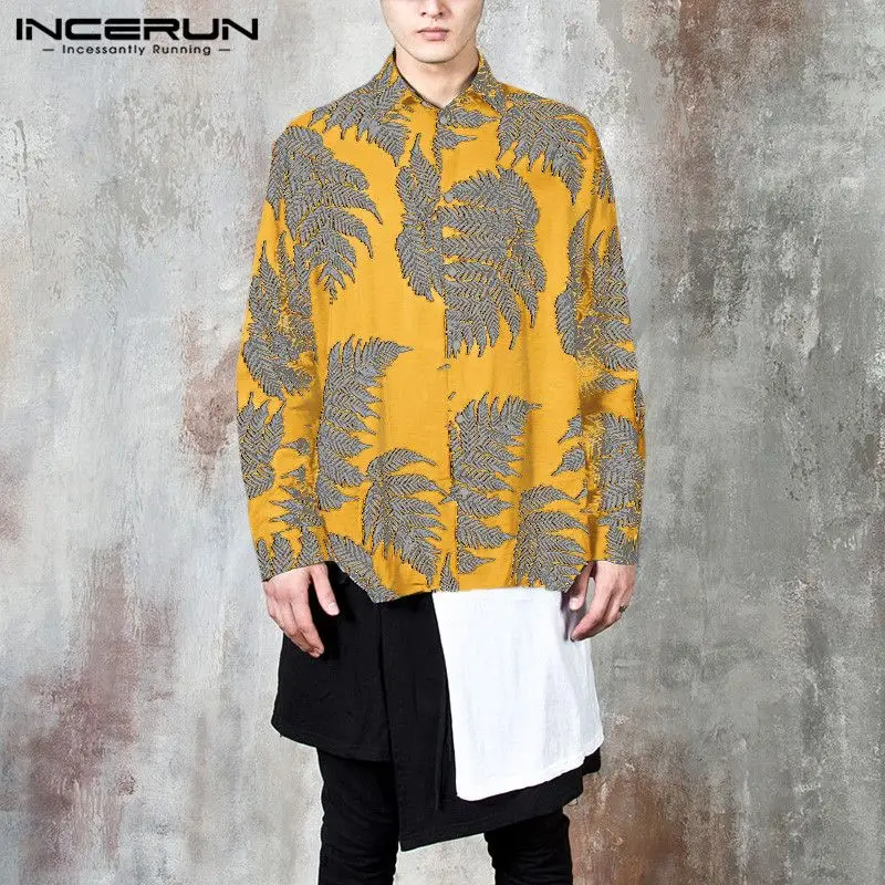 

Mens Shirts INCERUN Fashion Printed Long Sleeve Lapel Neck Blouse Summer Hawaiian Beach Floral Shirts Man Buttons Chemise S-3XL