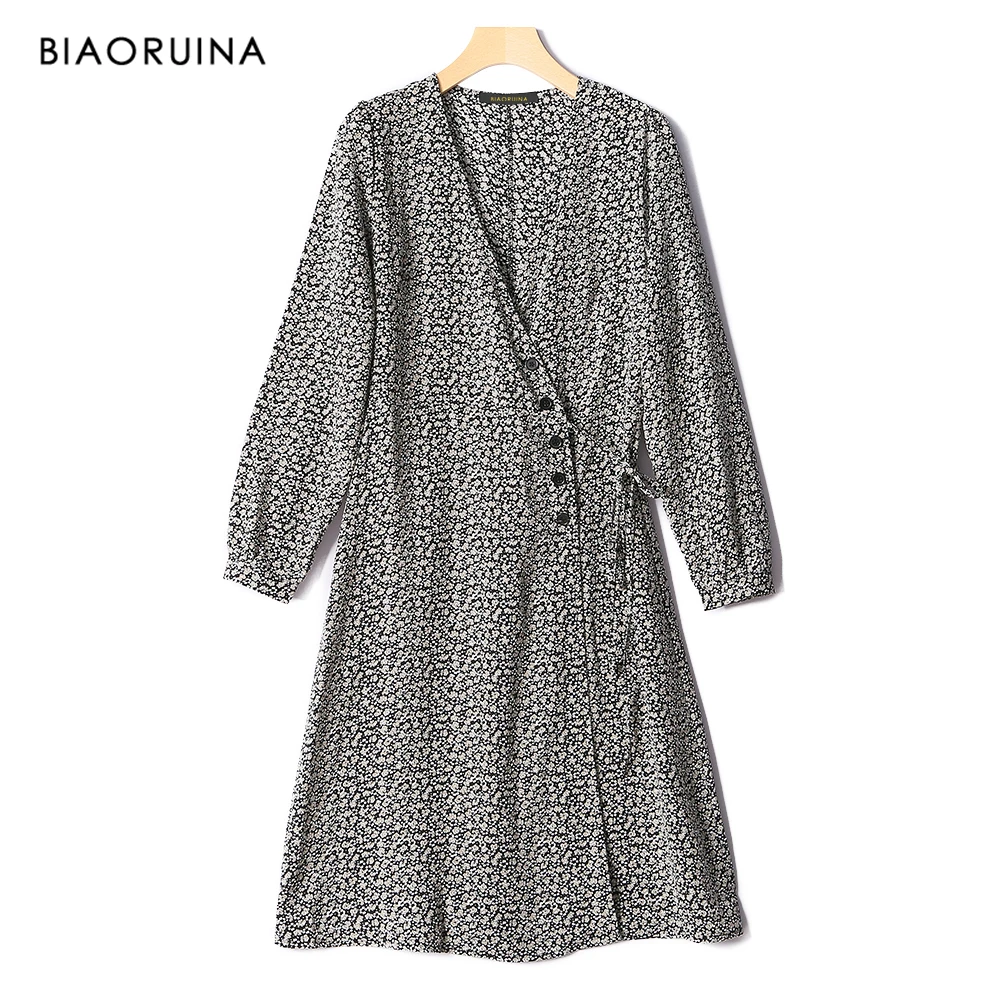 BIAORUINA женское праздничное стильное модное платье до колена с v образным вырезом и