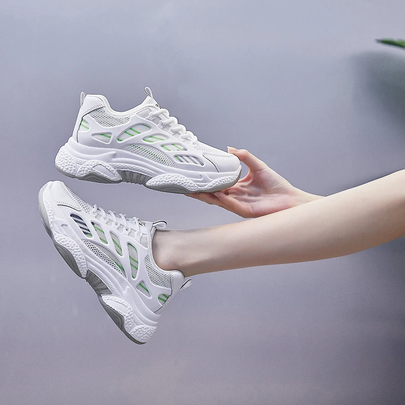 

Женские кроссовки на шнуровке, Вулканизированная подошва, Повседневная Удобная обувь на платформе, массивные, летняя Уличная обувь