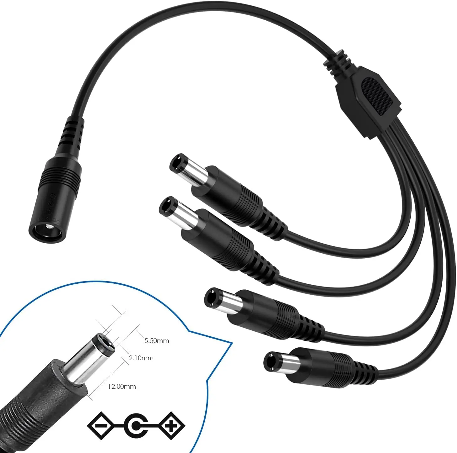 2 x 1 Femmina a 2 Maschi Power Splitter Cavo DC 5.5x2.1mm Nero per CCTV//Telecamera di sicurezza//DVR Standalone//LED Striscia