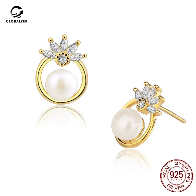 

Korean Temperament Fashion S925 Silver Freshwater Pearl Earrings Retro Hong Kong Design Earrings Free shipping 747