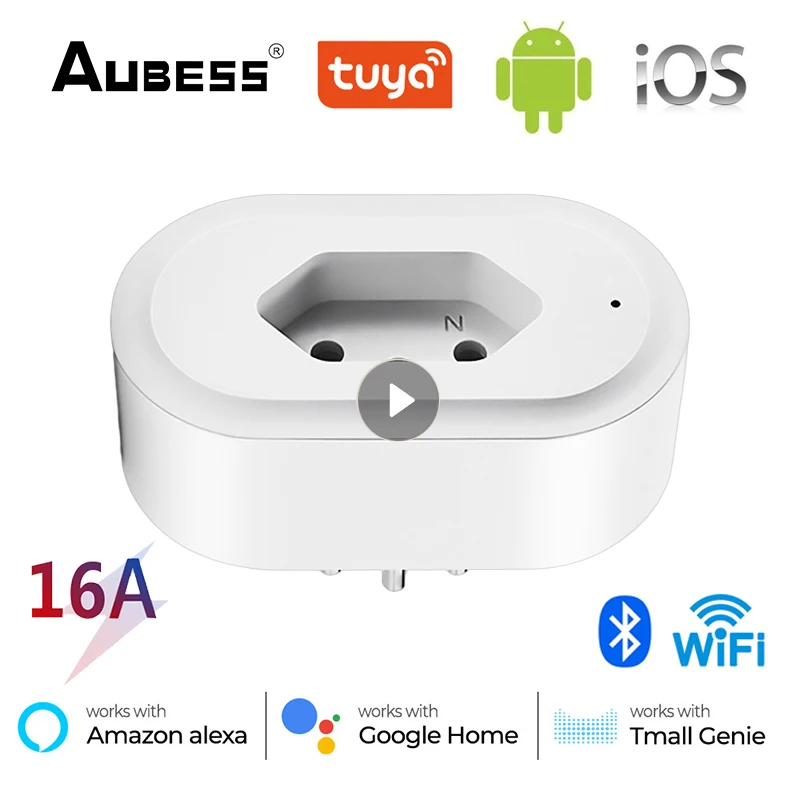 

AUBESS Tuya 16A 10A BR Wifi Smart Plug With Power Monitor Smart Life APP WiFi Smart Socket Works For Google Home Alexa