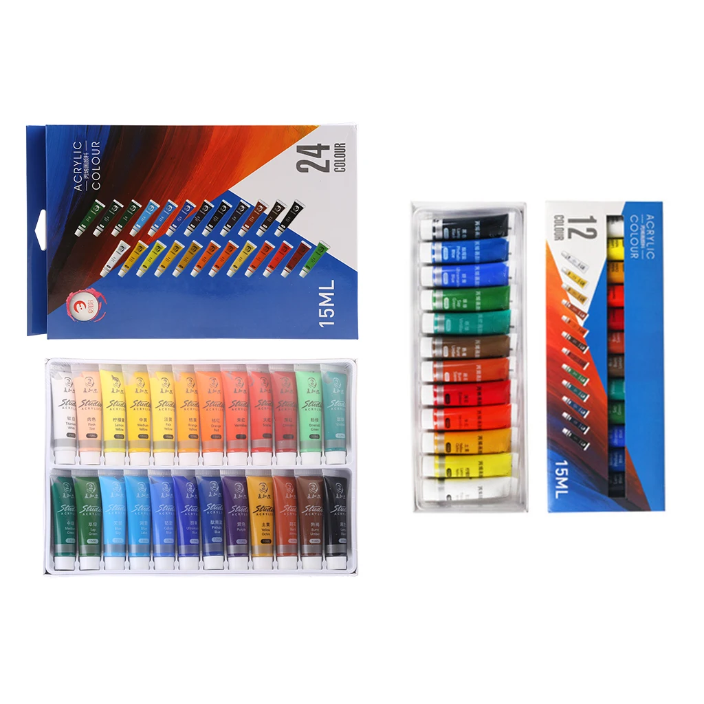 

Painting Pigment 12/24 Colors Artist Acrylic Paints 15ml Tube Drawing Painting Pigment Wall Paint - Canvas, Ceramic, Wood, Clay