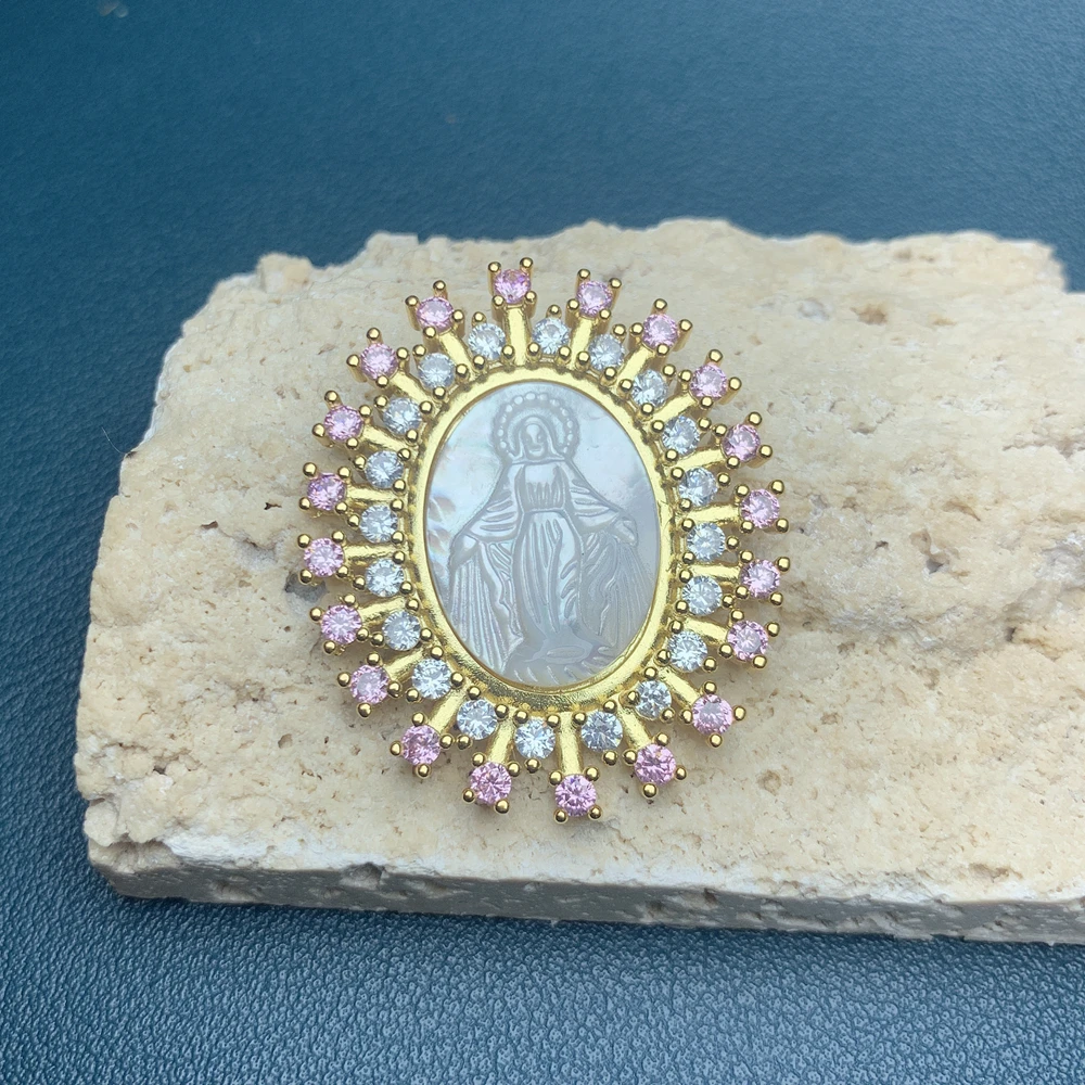 Изысканная овальная медаль из циркония белая швабра Морская ракушка