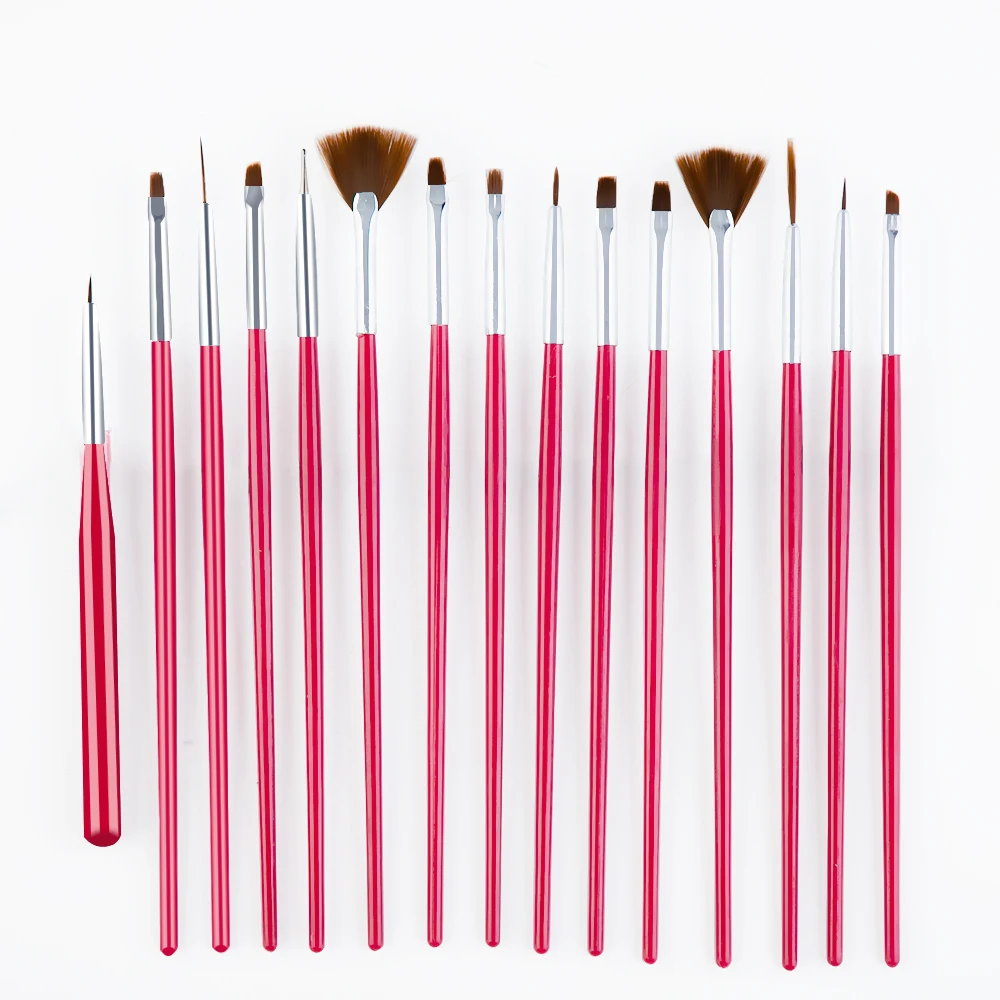 15Pcs Rose Dmoley 15/7/3 шт Нейл-арт кисть-Карандаш Для Рисования Акриловый строитель плоские хрустальные рисунок маникюрная щетка для ногтей Инструменты Кисти - Цвет: 15Pcs Rose