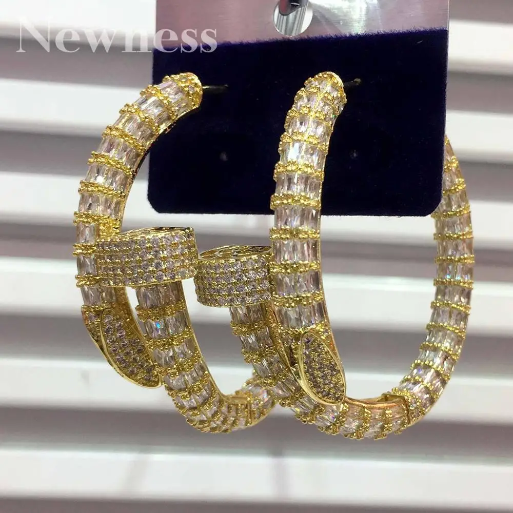 Женские серьги-кольца с фианитом Newness роскошные серьги геометрическим узором из