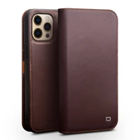 qialino fashion genuine leather flip case for iphone 13 mini bracket function phone cover with card slots for iphone13 pro max