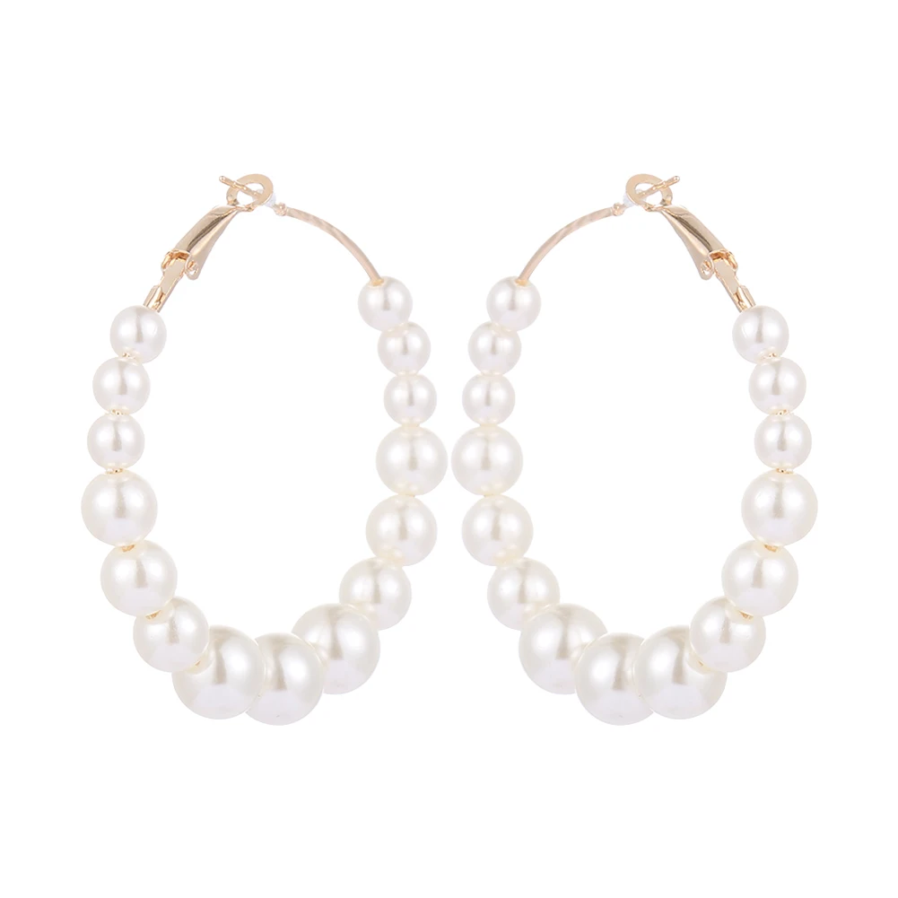 

Fashion White Pearls Elegant Round Hoop Earrings Women Small Big Pearl Circle Earrings Women Wedding Engagement Jewelry