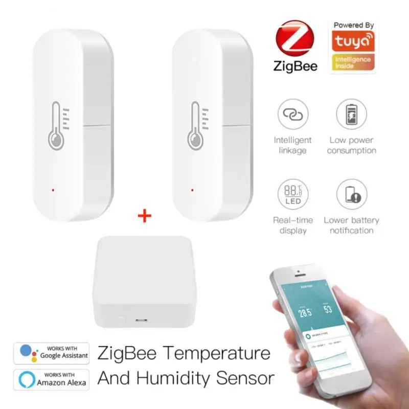 

Датчик влажности и температуры Tuya Zigbee, домашний гигрометр-термометр с поддержкой Alexa Google Home, 4/1 шт.