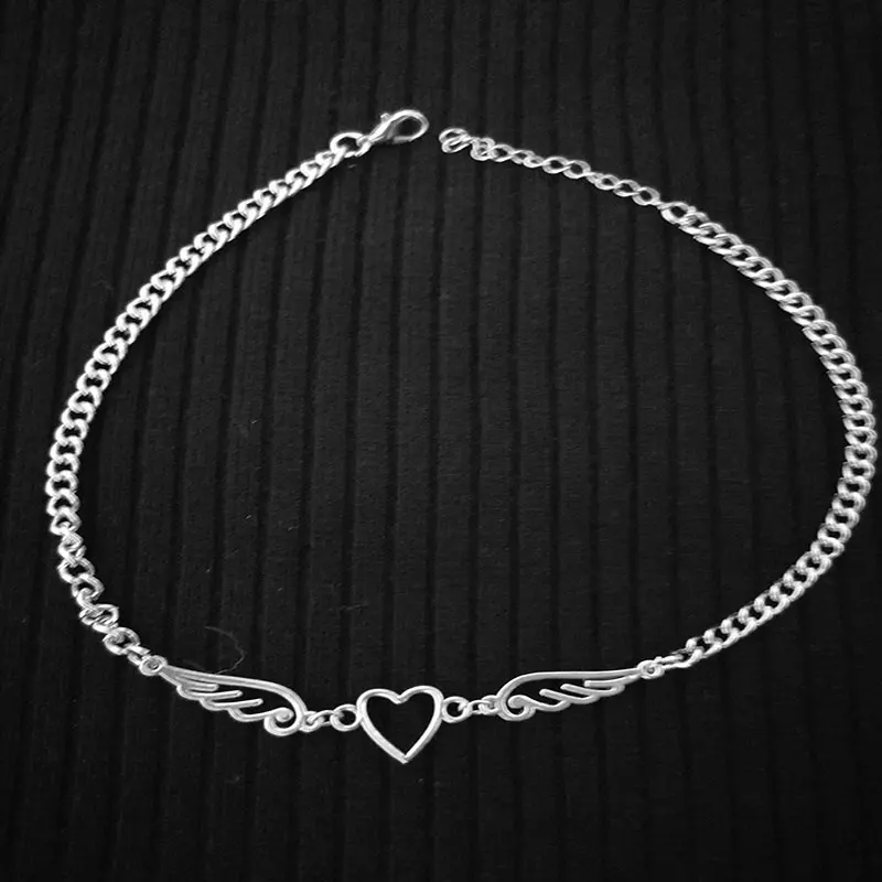 

Goth Egirl Style Metal Hollow Out Heart Angel Feather Pendant Necklace Choker for Women Grunge Indie Collar Aesthetic Jewelry