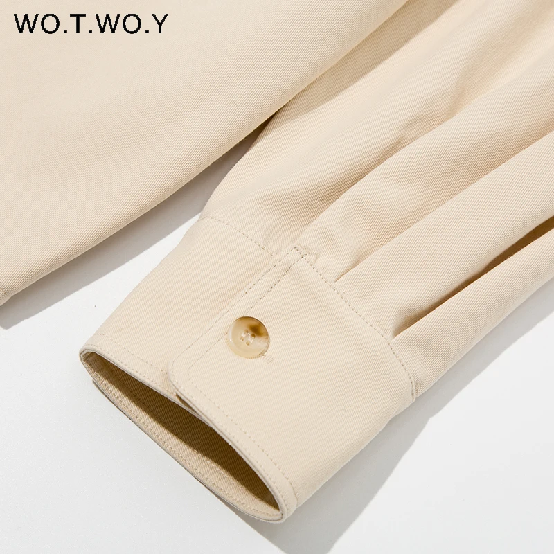 

WOTWOY Autumn Casual Oversized Shirt Jacket Women Vintage Turn-down Collar Denim Coat Female Solid Single Breasted Outerwear