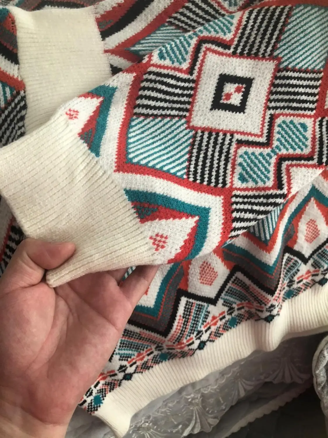 Свитер женский трикотажный в стиле ретро с геометрическим узором свободный