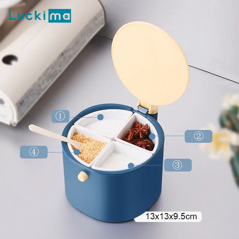 

4 в 1, банка для хранения приправ баночка для специй, соли, шейкер с 4 ложками, коробка для хранения продуктов контейнер для специй, кухонные ак...