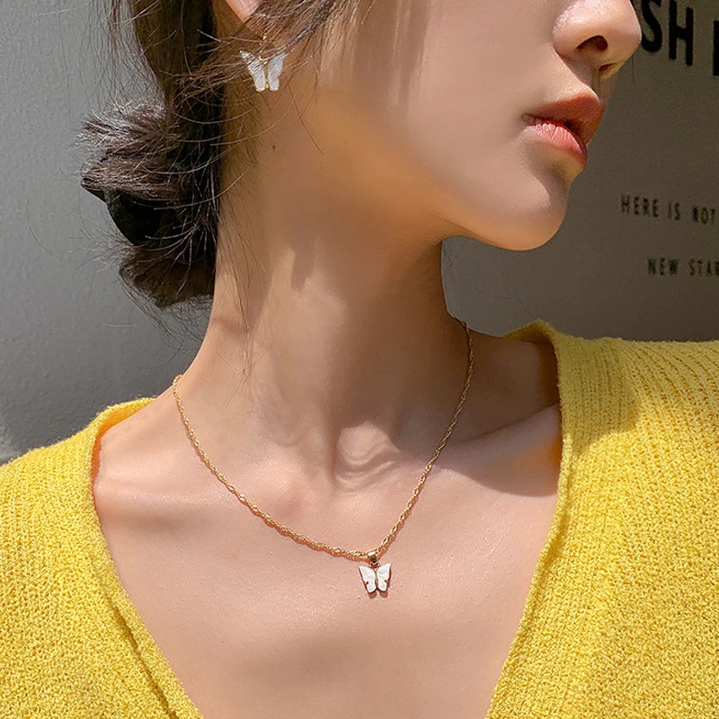 Bohemian Candy Color Butterfly Stud Earrings Charm Necklaces Jewelry Sets For Women Trendy Sweet Colorful Fashion Bijoux |