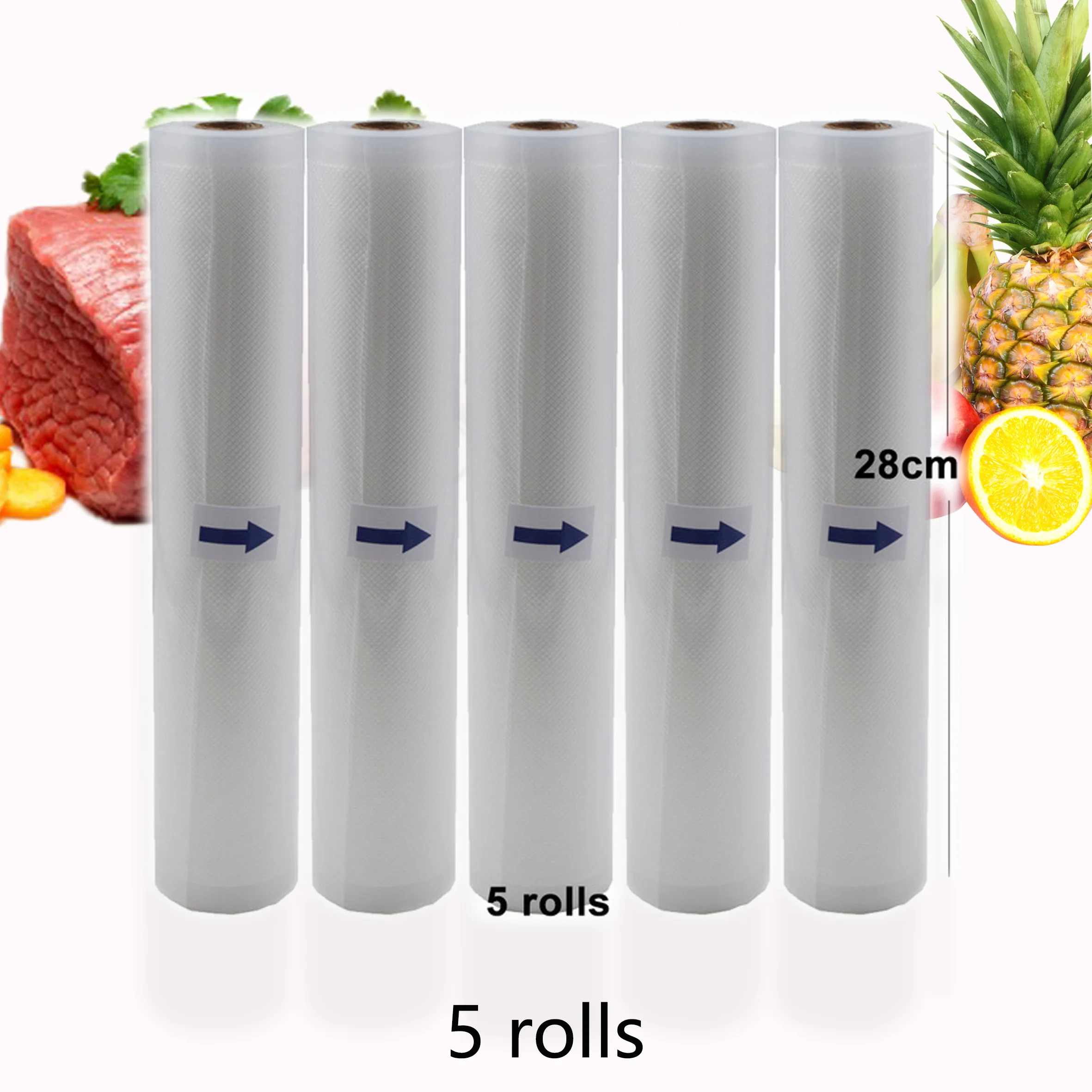 

5 Rolls/Lot Kitchen Food Vacuum Bag Storage Bags for Vacuum Sealer Food Keep Packing 12+15+20+25+28cm*500cm