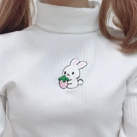new autumn casual women sweater kawaii bunny pullover pull top super cute rabbit embroidery turtleneck stretch warm knit jumper