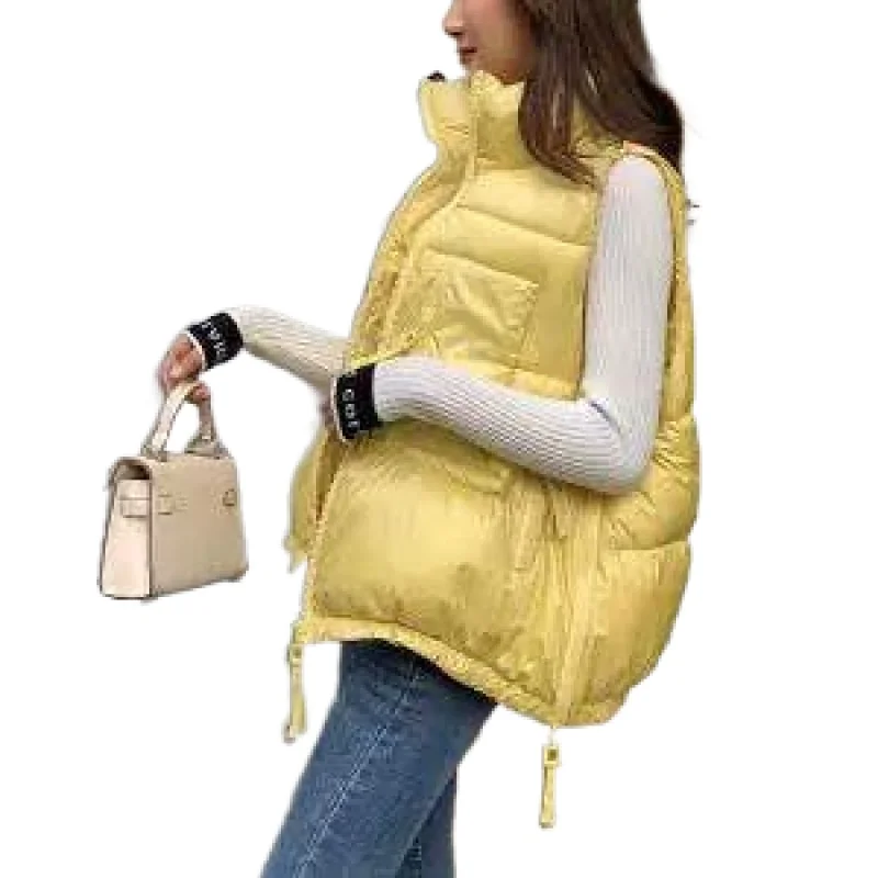 

2022 Winter Cotton Glossy Down Vest Jacket Female Korean Zipper Vest Coat Loose Sleeveless Waistcoat Winter Coat
