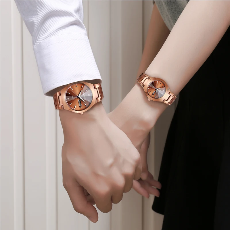 

Couple Watches for Lovers Quartz Wristwatch Fashion Business Men Watch for Women Watches Tungsten Steel Coffee Gold Pair Hour