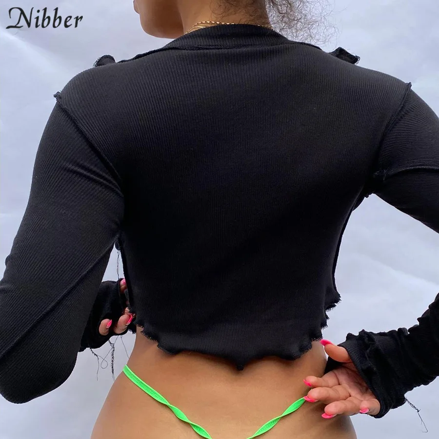 

Autumn New Patchwork Broken Design Mesh Crop Top For Women Punk Style Long Sleeve T-shirt Street Casual Wear Tees Female