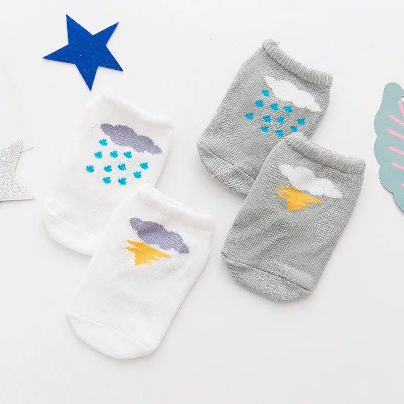 

Boy Socks Fashion Asymmetry Lightning raindrops Child Boat Socks Short Baby Sock Good Mood Cartoon Non-slip Floor Socks
