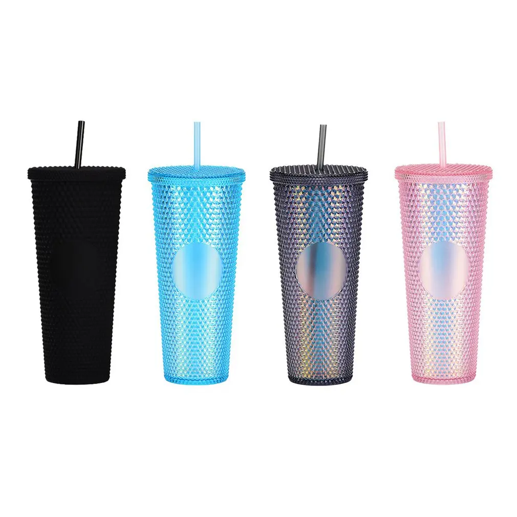 

Double-layer 710ml Plastic Straw Cup Large Capacity Creative Durian Cup Portable Diamond Cup Fruit Tea Cup