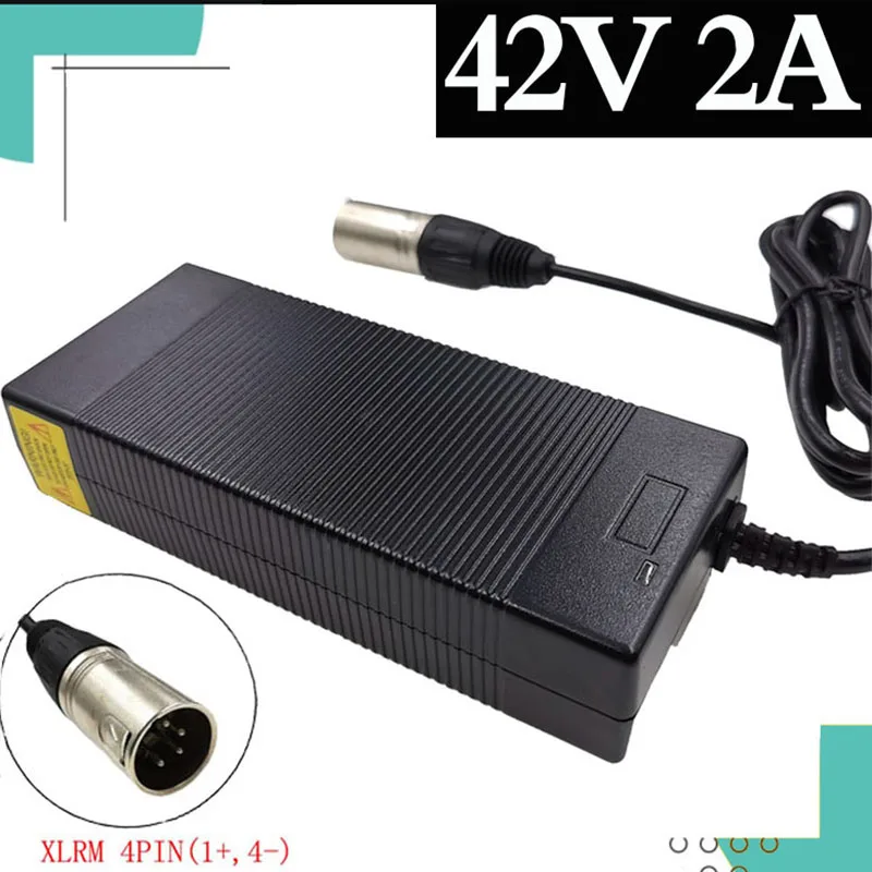 36V charger Output 42V 2A charger 4-Pin XLRM connector for 36V 10S electric bike  lithium battery