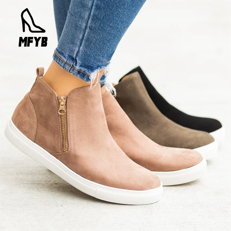 MFYB/Женская обувь на плоской подошве женская Вулканизированная кожаные ботильоны