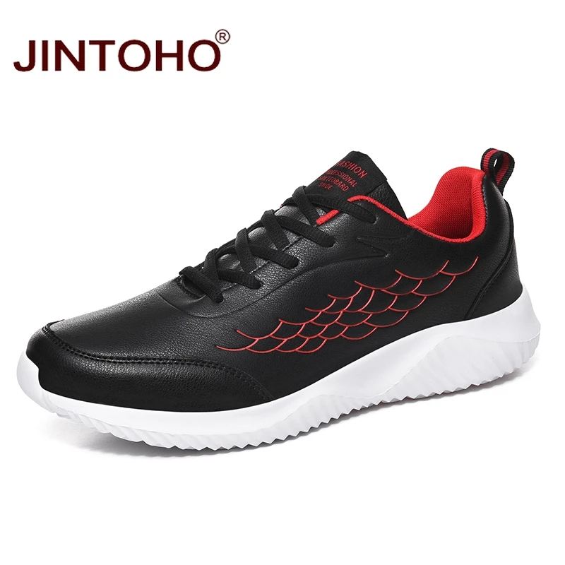 JINTOHO Большие размеры мужские спортивные кроссовки черные дешевые кожаные
