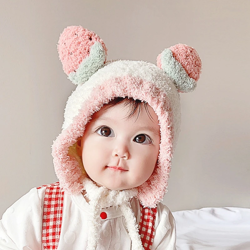 

Cute Fruit Ear Baby Hat Winter Soft Warm Plush Baby Boy Girl Caps Ear Protection Kids Children 2022 Beanies Cap Bonnet