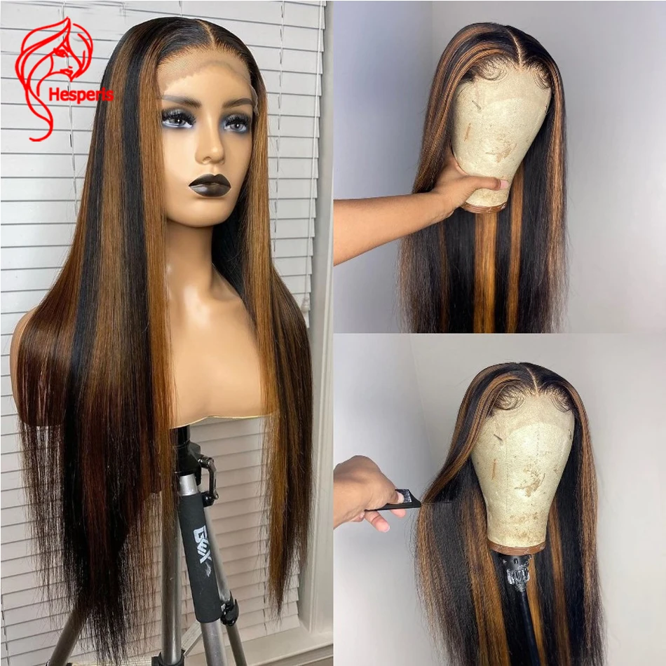Hesperis Highlight Human Hair Wigs Pre plucked With Baby Hair Silk Straight Brazilian Remy T Deep Part Lace Wigs For Black Women