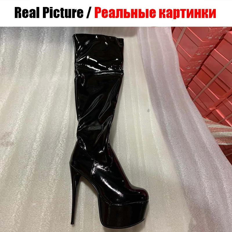 BONJOMARISA, новые сапоги до колена на очень высоком каблуке размера плюс 33-48 г. Женские вечерние привлекательные сапоги на платформе 15 см