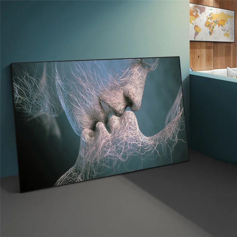 Абстрактный поцелуй любовь плакат холст картина черно белая стена