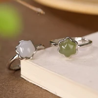 s925 sterling silver natural hetian smoke mauve jade gray jade ring simple personality flower womens open ring
