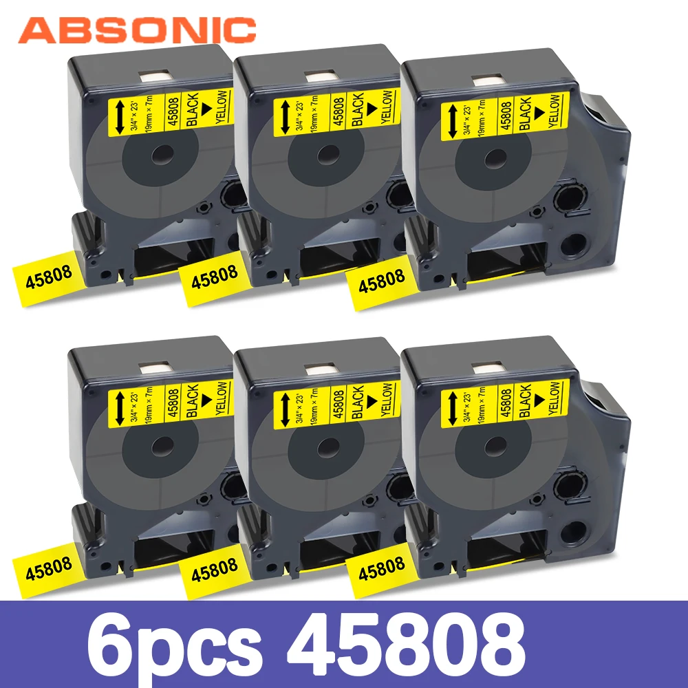 

Absonic 6PK 45808 черный на желтом цвете совместимый с Dymo D1 19 мм лента для маркировки для производитель Этикеток DYMO LabelManager 420P 350 носорог 5200 4200