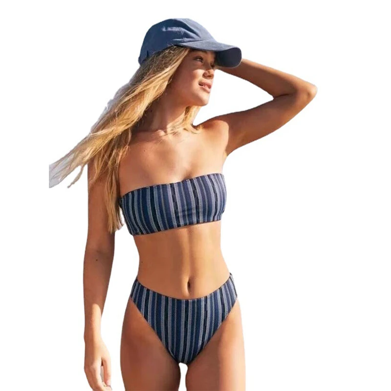 

2021 Stripe Print Bikini Brazillian Swimsuit Women Halter Bikini Set Sexy Two Piece Swimwear Female Bather Swimming Suit Biquini